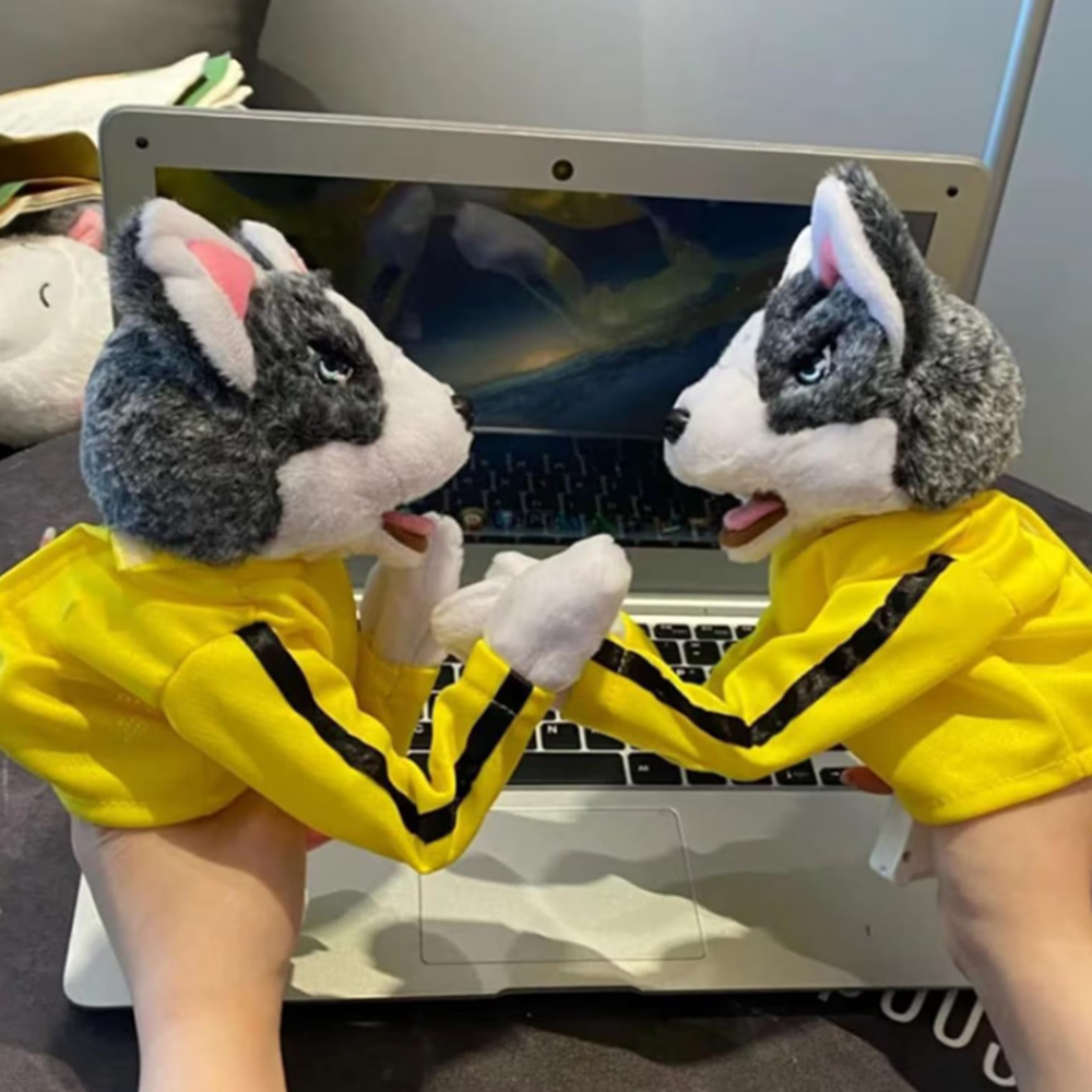 Interaktív kung fu husky plüss kesztyűbáb – hangot adó bokszoló kutya kézi báb gyerekjátéknak (BBJ) 2