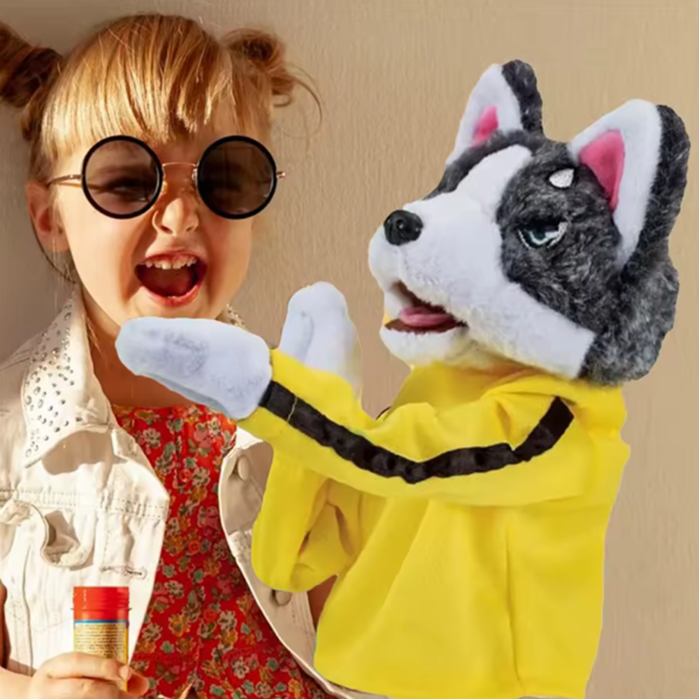 Interaktív kung fu husky plüss kesztyűbáb – hangot adó bokszoló kutya kézi báb gyerekjátéknak (BBJ) 3