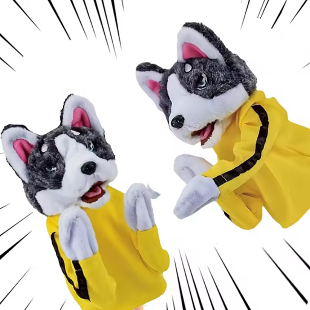 Interaktív kung fu husky plüss kesztyűbáb – hangot adó bokszoló kutya kézi báb gyerekjátéknak (BBJ) 4