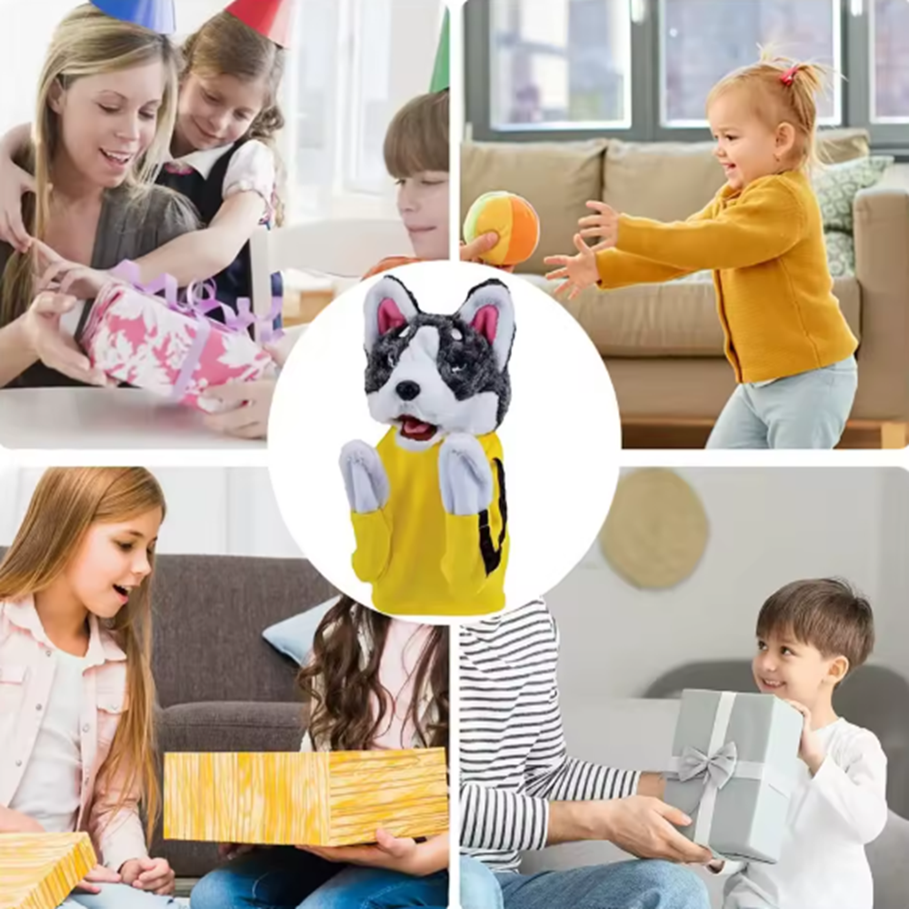 Interaktív kung fu husky plüss kesztyűbáb – hangot adó bokszoló kutya kézi báb gyerekjátéknak (BBJ) 5