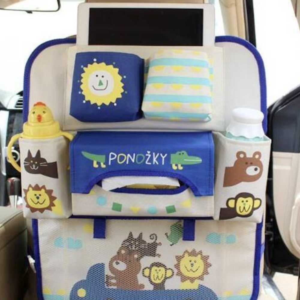 Mesés autóülés háttámla rendező tárolózsebekkel gyerekeknek – kék (BLLV)