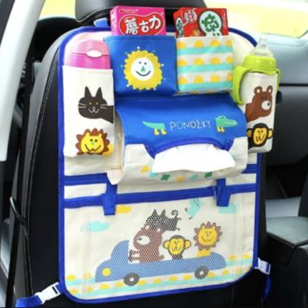 Mesés autóülés háttámla rendező tárolózsebekkel gyerekeknek – kék (BLLV)1
