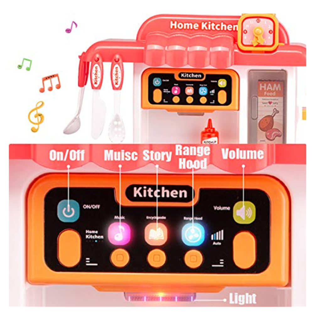 Rózsaszín, hang- és fényeffektekkel ellátott interaktív játékkonyha gyerekeknek, valósághű konyhai hangokkal és kiegészítőkkel 4