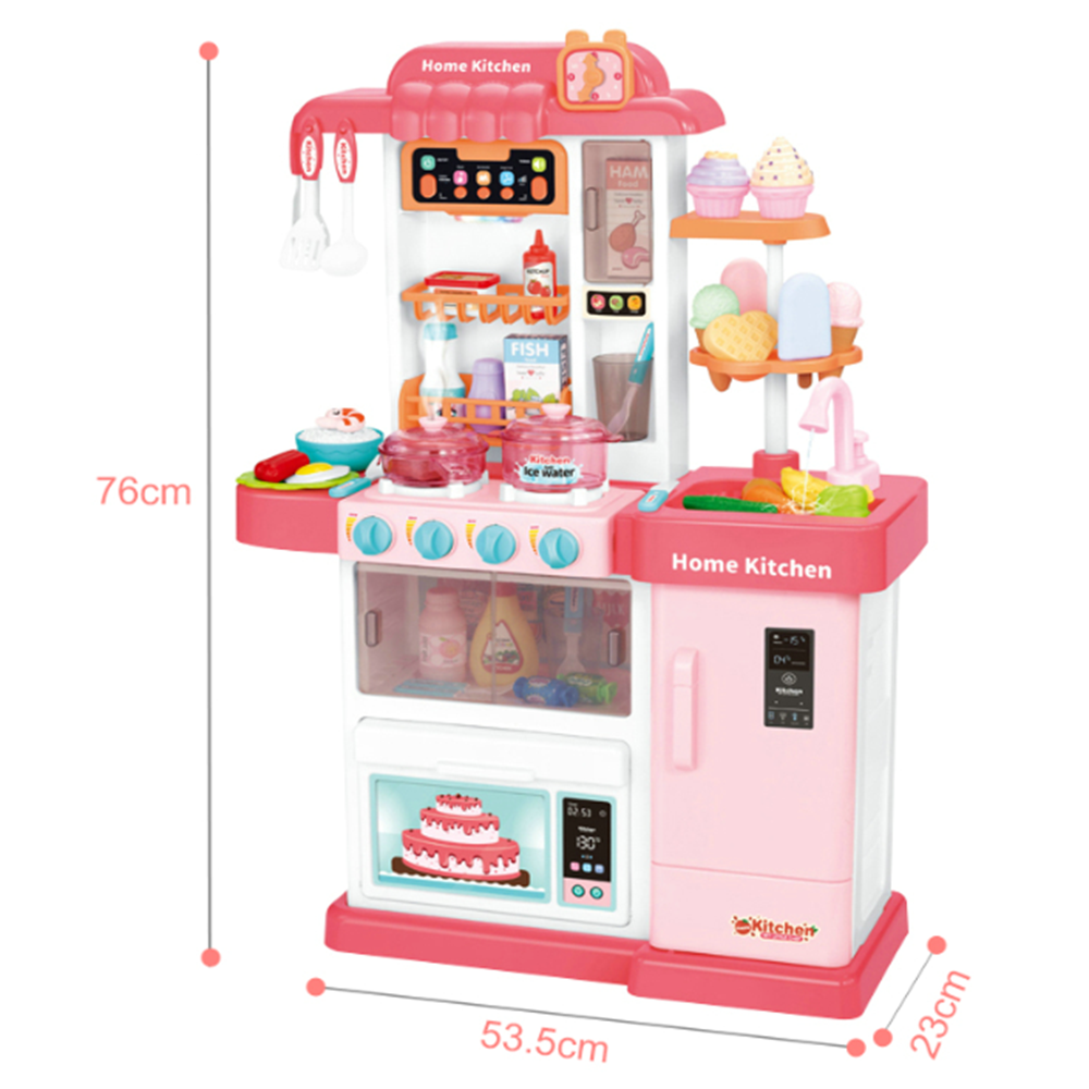 Rózsaszín, hang- és fényeffektekkel ellátott interaktív játékkonyha gyerekeknek, valósághű konyhai hangokkal és kiegészítőkkel 6