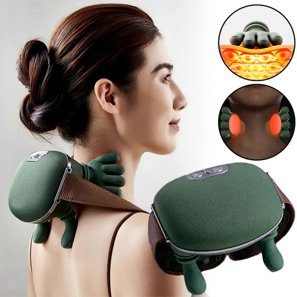 Vezeték nélküli 4D nyakmasszírozó fűtéssel – Hordozható akupresszúrás nyak- és hátmasszírozó, újratölthető váll- és izomlazító készülék (BBD) 3