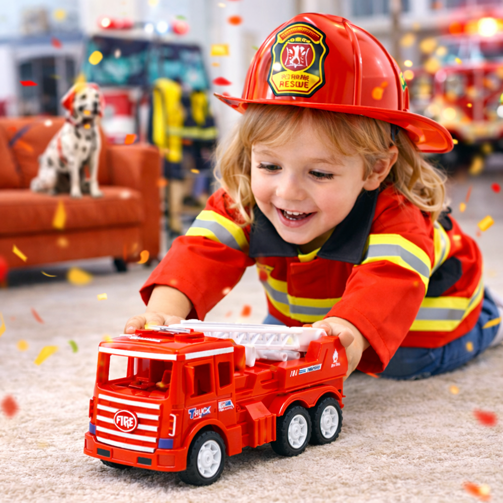 VörösKód szirénázó és világító tűzoltó autó – hatkerekű mentőjármű játék gyerekeknek (BBJ) 2