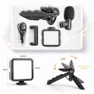 AY-49 videókészítő kit – mobil videó és vlog készítő szett mikrofonnal, LED lámpával és állvánnyal (BBD) - Image 3