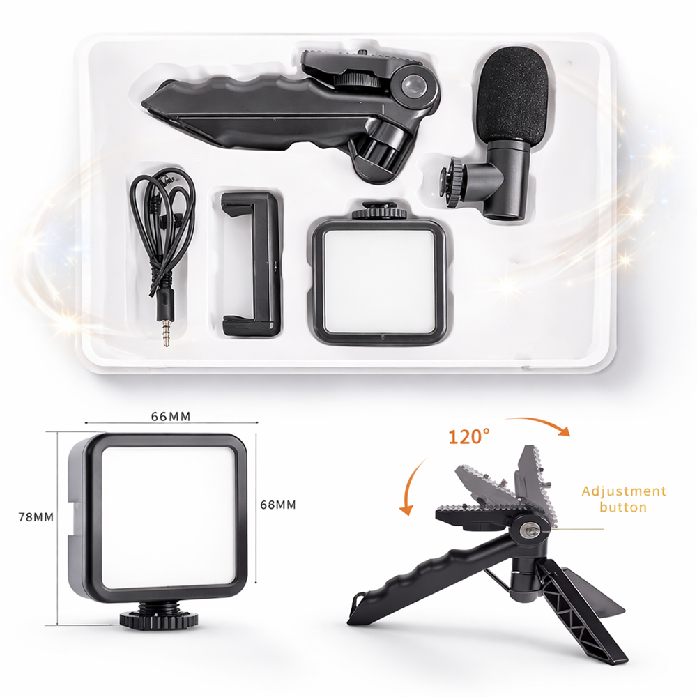 AY-49 videókészítő készlet – mobil videó és vlog készítő szett mikrofonnal, LED lámpával és állvánnyal 3