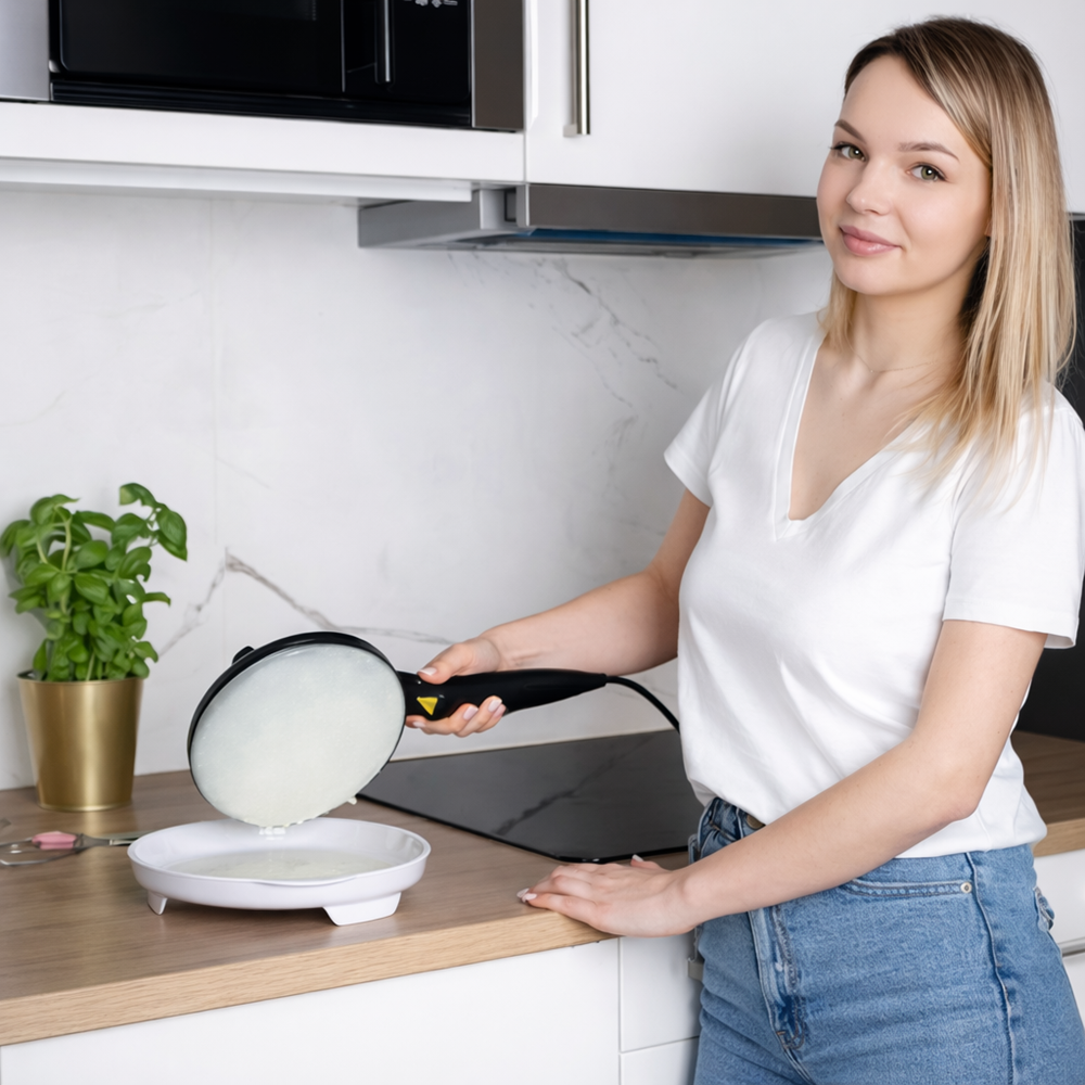 CREPELLA Pro elektromos palacsintasütő és crepe maker – tapadásmentes tortilla sütő, kompakt reggelikészítő (BBE) 4