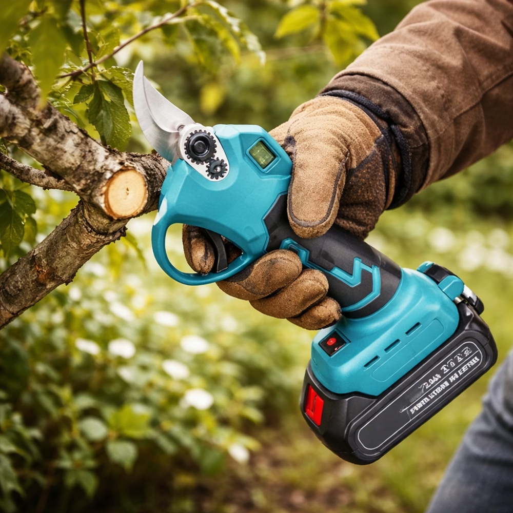 HAYAMI HA-1040 akkumulátoros ágvágó metszőolló – elektromos kerti metszőolló 2 akkumulátorral és hordtáskával, kék (FX) 2