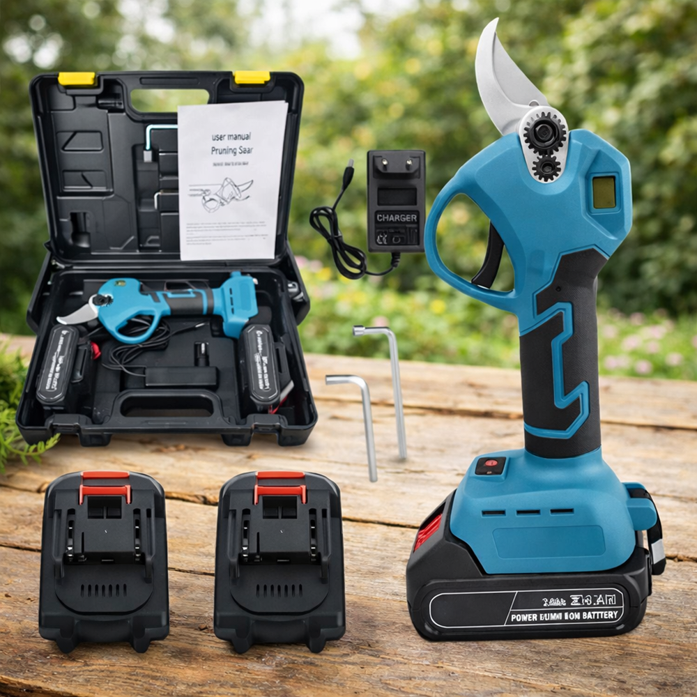 HAYAMI HA-1040 akkumulátoros ágvágó metszőolló – elektromos kerti metszőolló 2 akkumulátorral és hordtáskával, kék (FX) 3