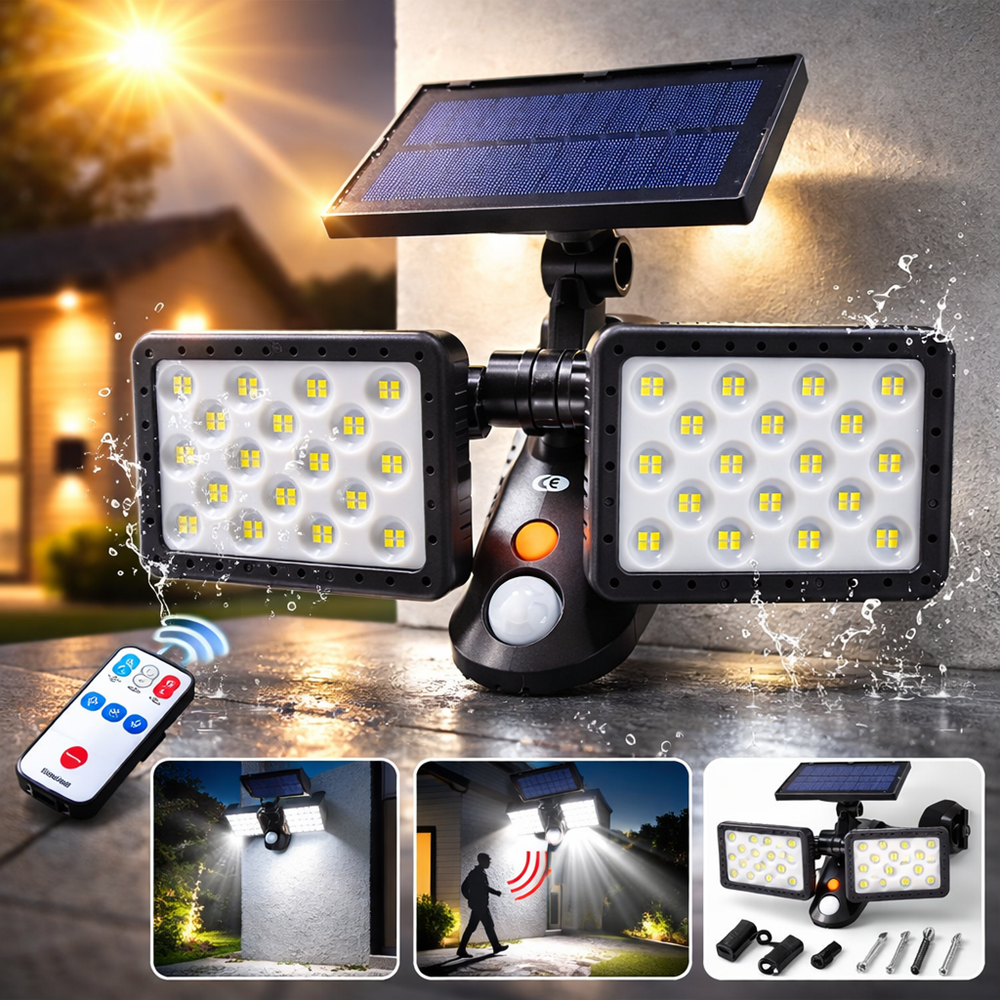 HelioCore W770A napelemes kültéri LED lámpa – PIR mozgásérzékelős, CDS szenzorral, forgatható LED panelekkel 2