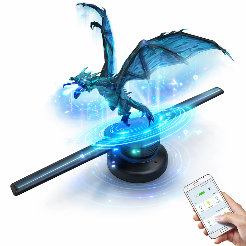 Holografikus 3D LED ventilátor kijelző 42 cm – HD hologram kivetítő telefonos applikációval és távirányítóval (BBD) 1
