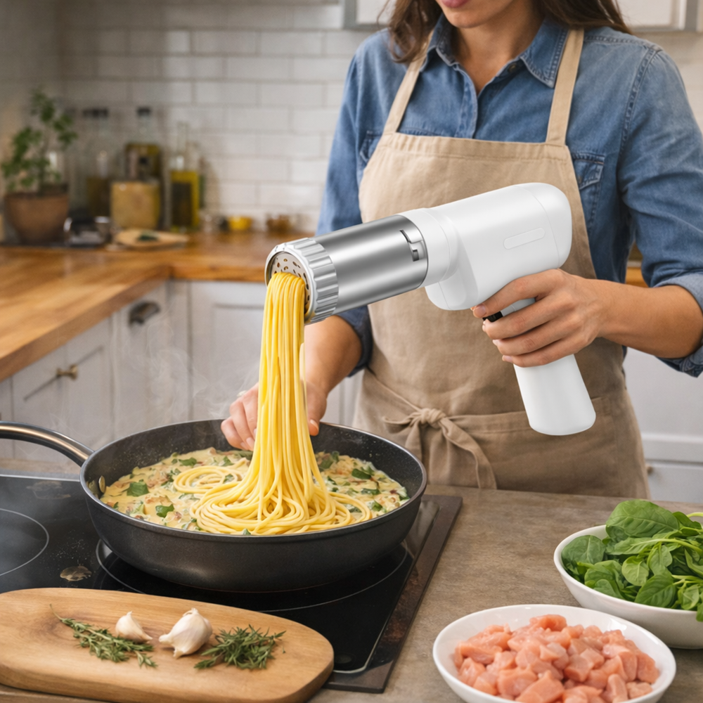 PastaMaster elektromos tésztakészítő – automata hordozható tésztanyomó gép 5 cserélhető tésztaformával 2