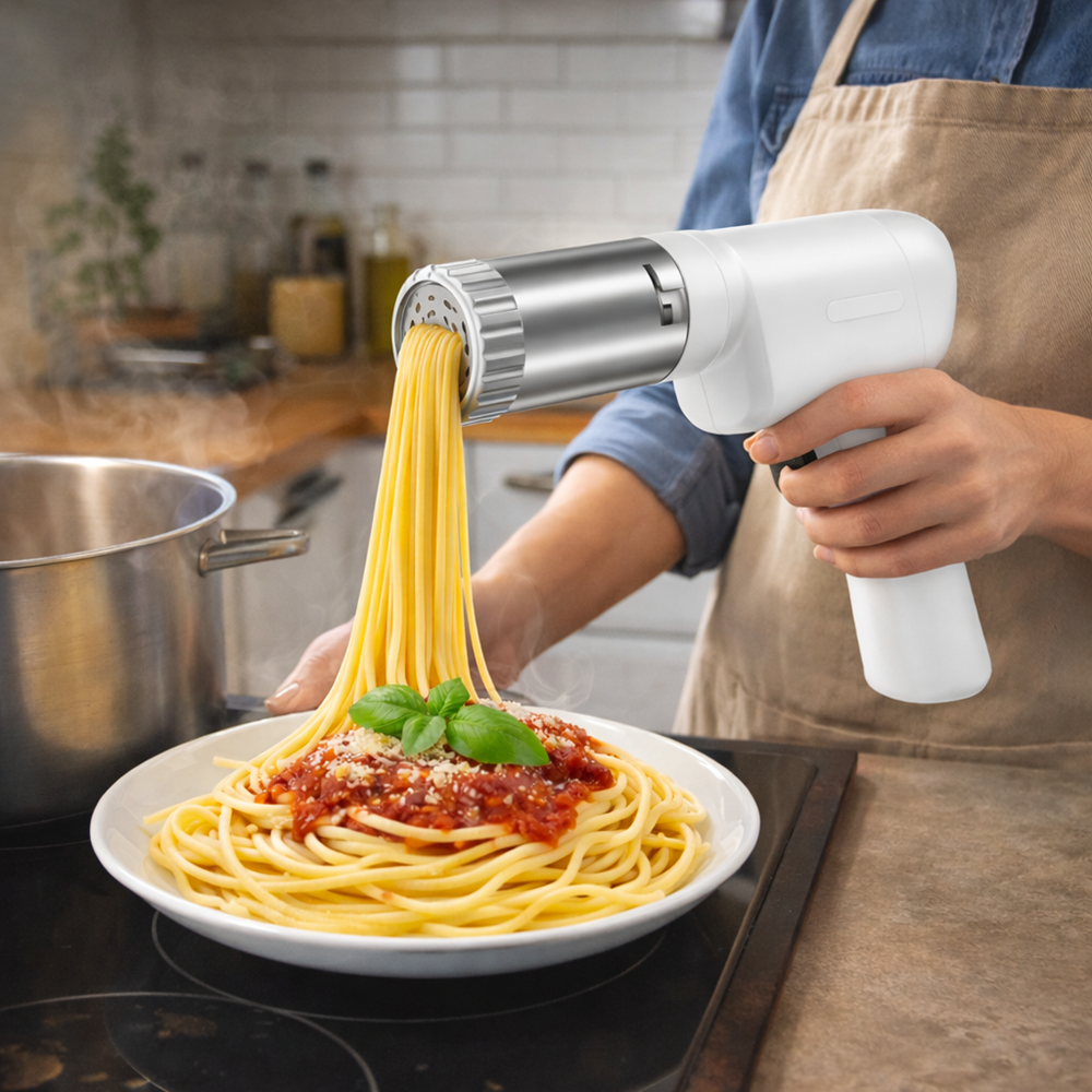 PastaMaster elektromos tésztakészítő – automata hordozható tésztanyomó gép 5 cserélhető tésztaformával 5