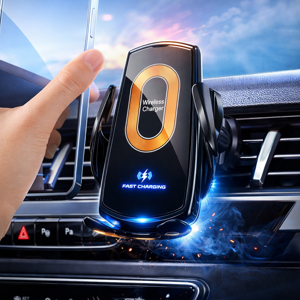 V57 autós vezeték nélküli telefontartó töltő – 15W gyors Qi töltés, infrás szenzoros tartó (BBD) 2