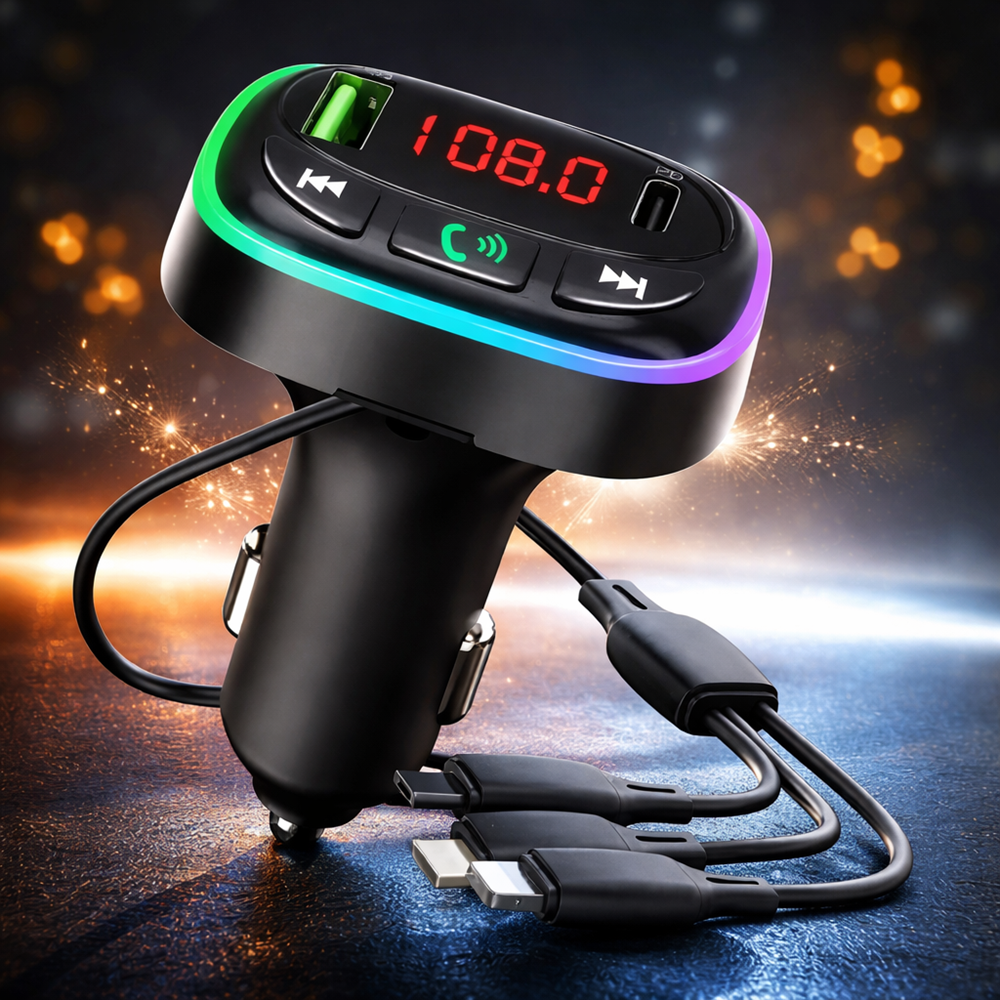 Xhua KOS-15 Bluetooth FM transzmitter autós töltő és kihangosító – MP3 lejátszó, USB, vezeték nélküli autós adapter 4