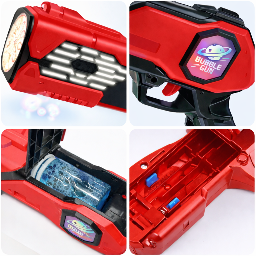 Aquablast automata buborékfújó gép gyerekeknek LED világítással és buborékfolyadékkal, piros (BBJ) 3