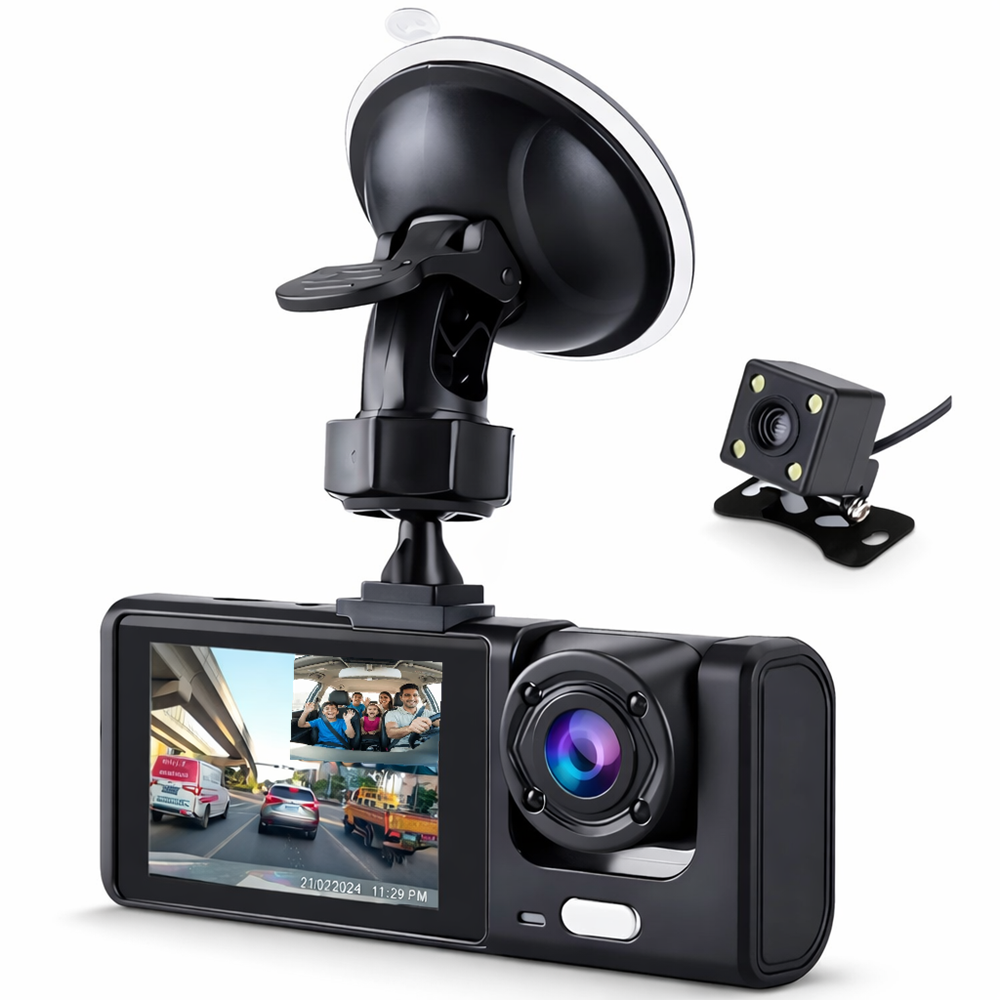 DriveGuard 3 kamerás autós menetrögzítő kamera – hurokrögzítéssel és éjjellátó móddal (BBD) 1