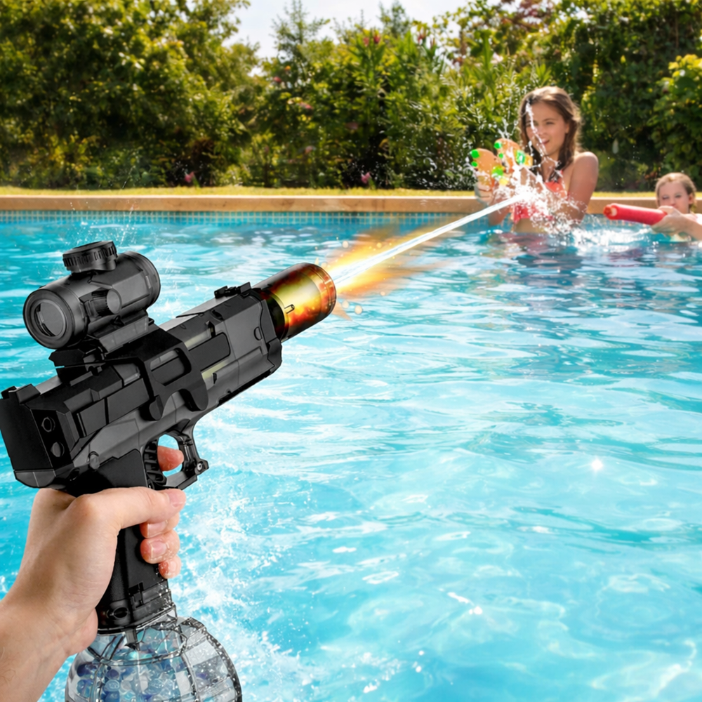 HydroStorm elektromos vízpisztoly – pisztoly formájú automata vízágyú nagy tartállyal, 10m hatótáv (BBJ) 2