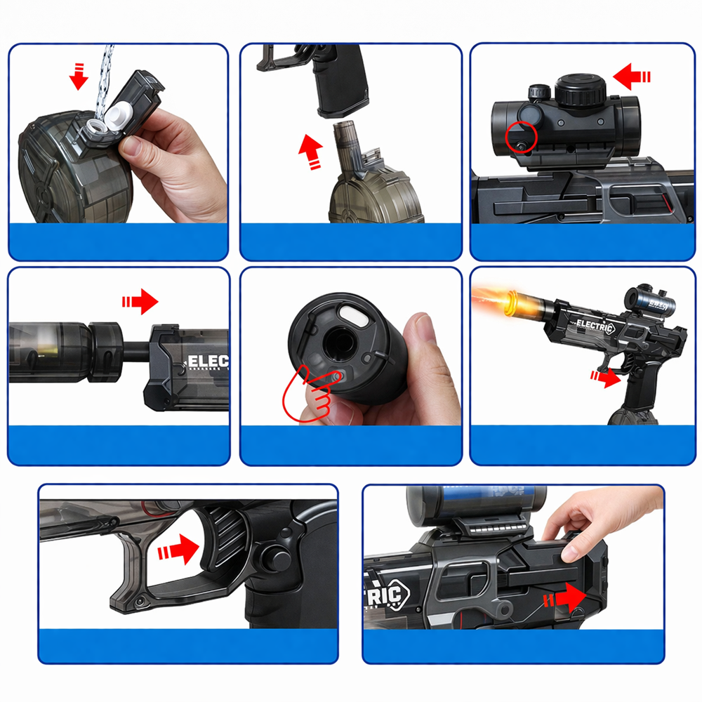 HydroStorm elektromos vízpisztoly – pisztoly formájú automata vízágyú nagy tartállyal, 10m hatótáv (BBJ) 4