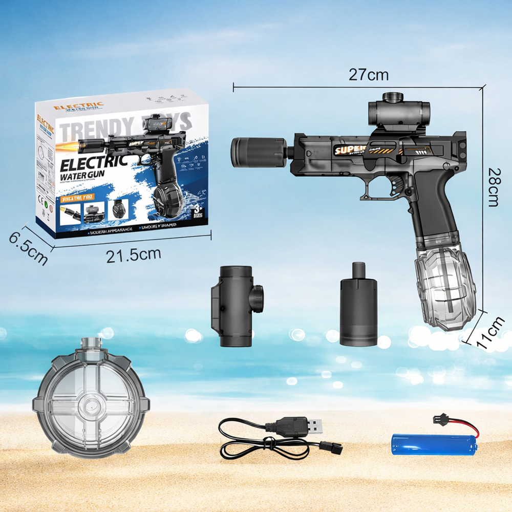 HydroStorm elektromos vízpisztoly – pisztoly formájú automata vízágyú nagy tartállyal, 10m hatótáv (BBJ) 5