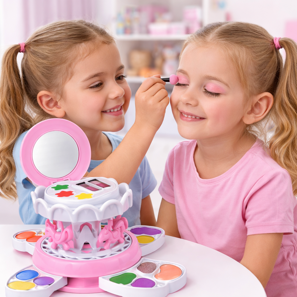 Körhinta rózsaszín sminkkészlet gyerekeknek – smink szett tükörrel és színes kozmetikumokkal (BBJ) 2