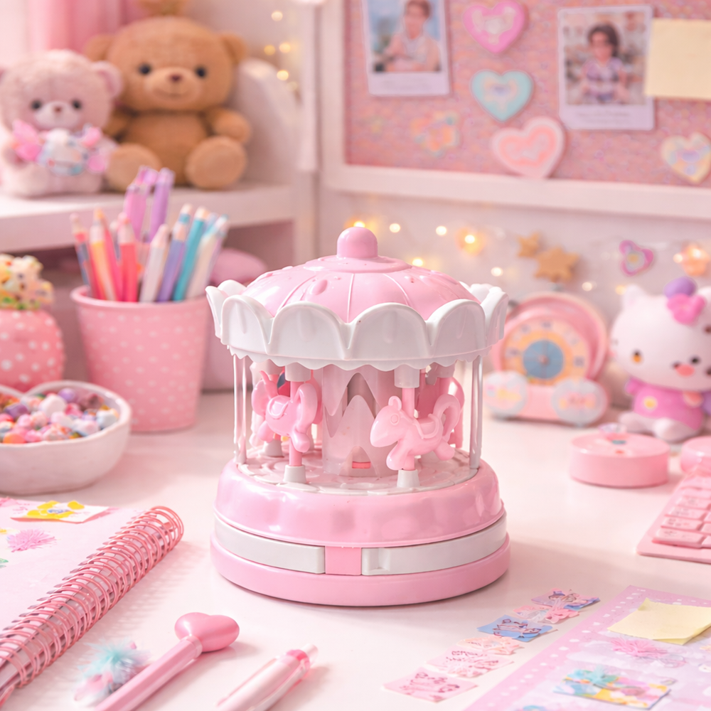 Körhinta rózsaszín sminkkészlet gyerekeknek – smink szett tükörrel és színes kozmetikumokkal (BBJ) 4