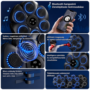 Bluetooth zenélő boxgép falra – LED reflexfejlesztő box tréner 9 ritmus móddal 40×40×6 cm (BBJ) - Image 3
