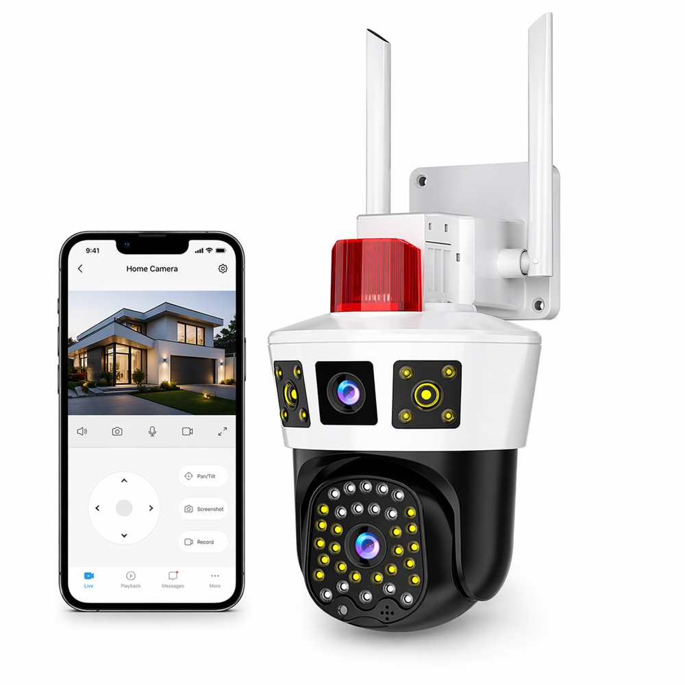 LunariSo WiFi + 4G okos biztonsági kamera szirénával – 360° forgatható IP kamera emberérzékeléssel, kétirányú hanggal és mobilos vezérléssel (BBL) 1