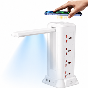 Többfunkciós LED asztali lámpa elosztóval, USB töltővel és vezeték nélküli telefontöltővel (BBD) - Image 6